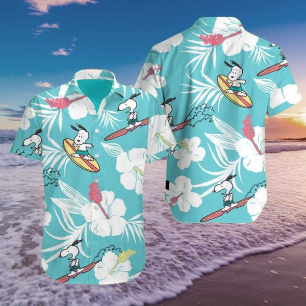 Snoopy Surfing Hawaiian Graphic Print Short Sleeve Hawaiian Casual Shirt 86
