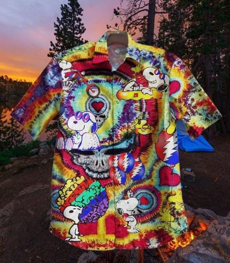 Snoopy Tie Dye Pattern Cartoon Peanuts For Men And Women Graphic Print Short Sleeve Hawaiian Casual Shirt 53