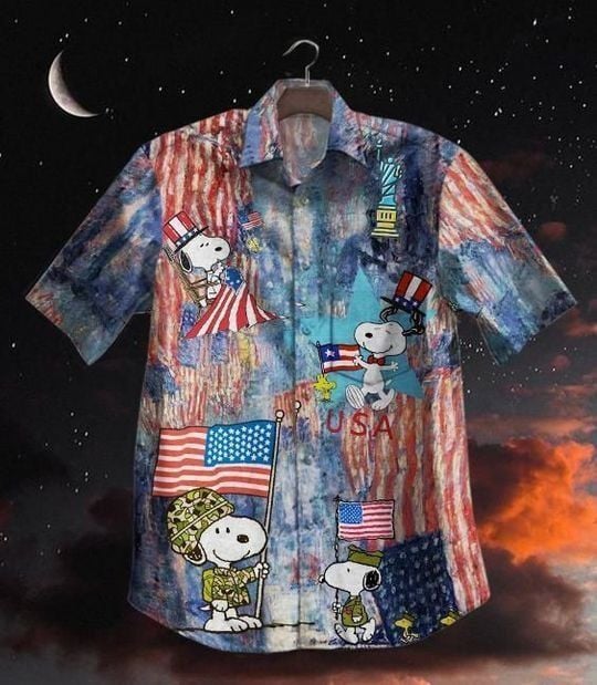 Snoopy Veterans Day Hawaiian Graphic Print Short Sleeve Hawaiian Casual Shirt 41