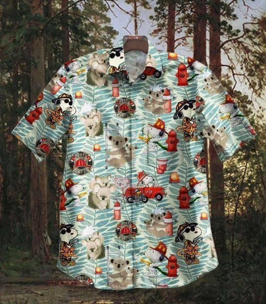 Koala Snoopy Hawaiian Graphic Print Short Sleeve Casual Shirt 39