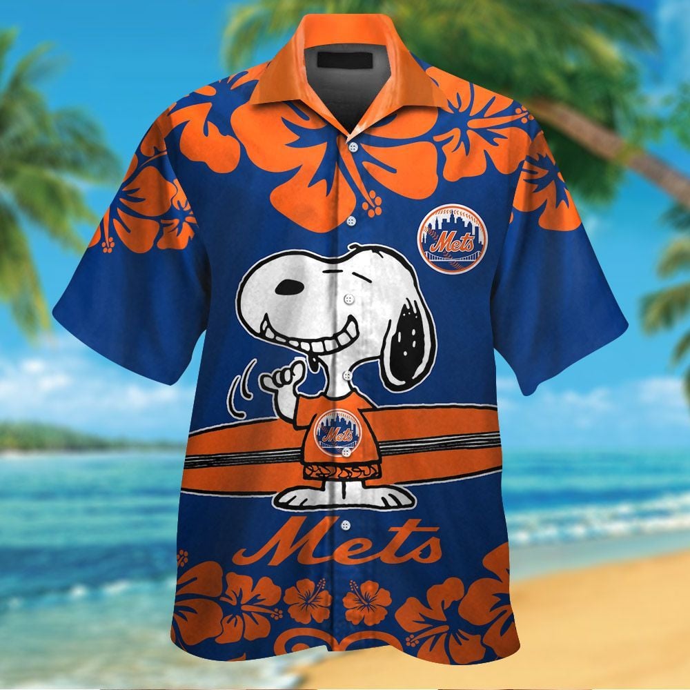 New York Mets Snoopy Short Sleeve Button Up Tropical Aloha Hawaiian Shirts For Men Women Mlb