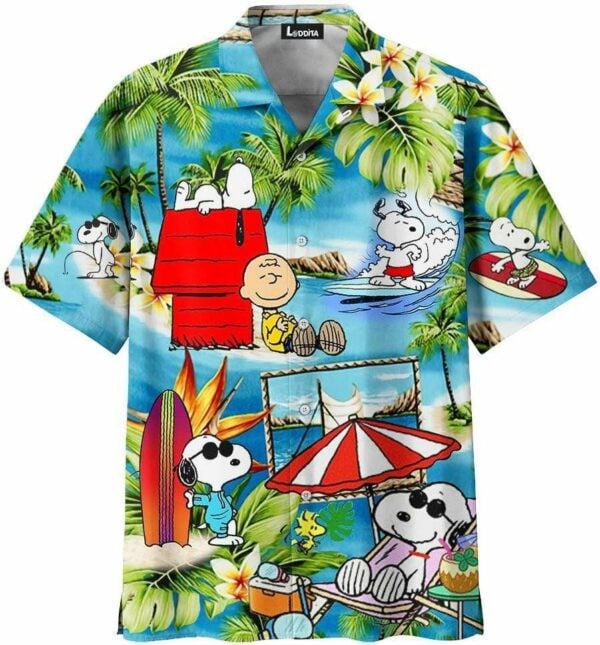 Snoopy &amp; Charlie Brown Summer Time Hawaiian Casual Shirt 222