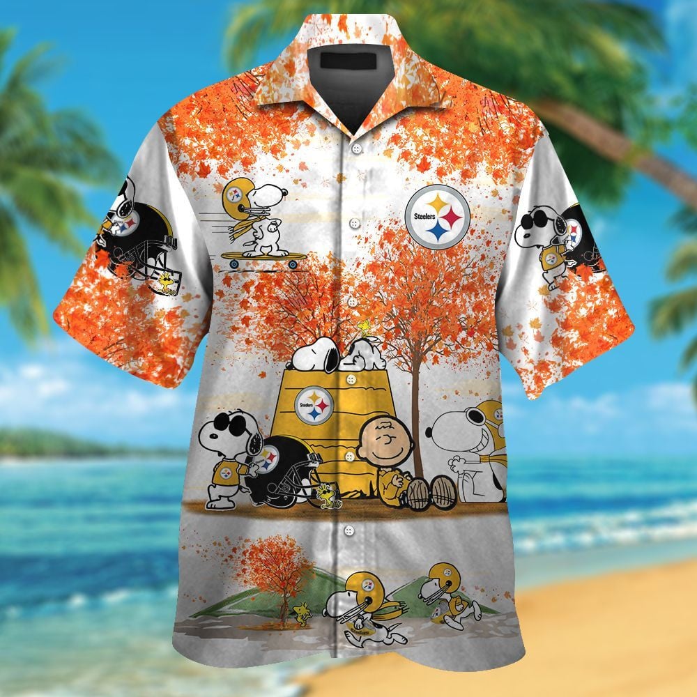 Pittsburgh Steelers Snoopy Autumn Short Sleeve Button Up Tropical Aloha Hawaiian Shirts For Men Women Nfl