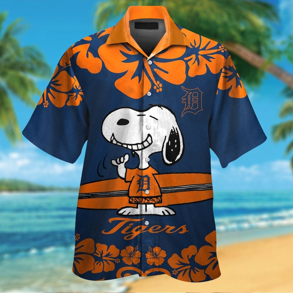 Detroit Tigers Snoopy Short Sleeve Button Up Tropical Aloha Hawaiian Shirts For Men Women Mlb