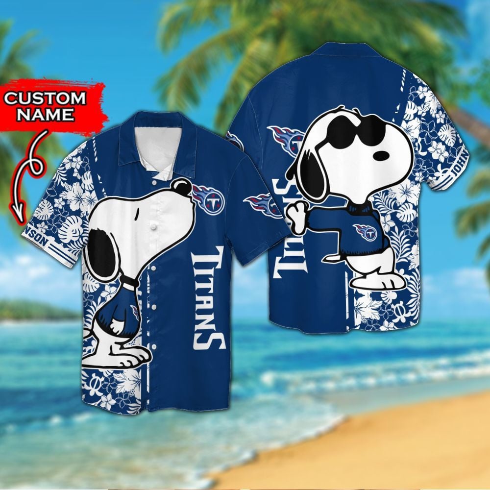 Tennessee Titans & Snoopy Custom Personalized Short Sleeve Button Up Tropical Aloha Hawaiian Shirts For Men Women Nfl