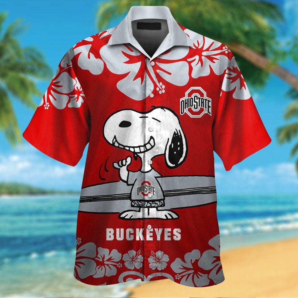 Ohio State Buckeyes & Snoopy Short Sleeve Button Up Tropical Aloha Hawaiian Shirts For Men Women Ncaa