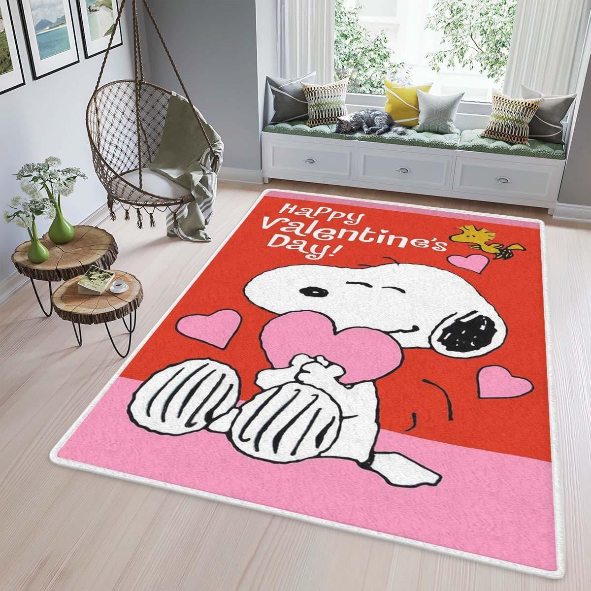 Peanuts Snoopy Happy Valentine's Day, Peanuts Collection Area Rug Living Room, Cute Snoopy Rug Home Decor Floor Decor