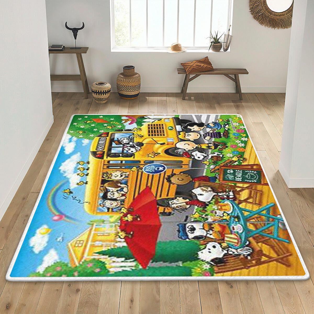 Snoopy's Beagle School Bus The Peanuts Cartoon Ver1 Gift Lover Area Rug Living Room,snoopy The Peanuts Gift For Fan Rug Home Decor Floor Decor