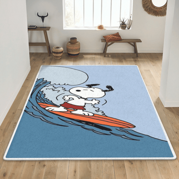 Peanuts Snoopy Snoopy Surfing Area Rug Living Room, Funny Snoopy Rug Home Decor Floor Decor