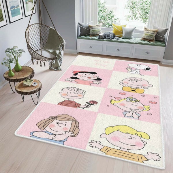 Peanuts Snoopy And Friends Area Rug Living Room, Snoopy Gift For Fan, Pinky Snoopy Lover Rug Home Decor Floor Decor 248
