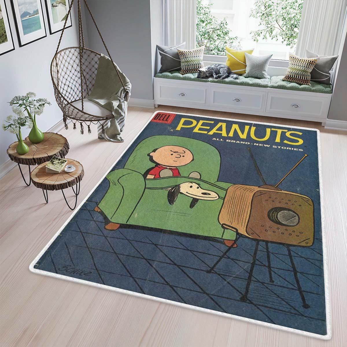 Peanuts Charlie Brown Watching Tv Area Rug Living Room, Peanuts Gift For Fan, Peanuts Lover Rug Home Decor Floor Decor