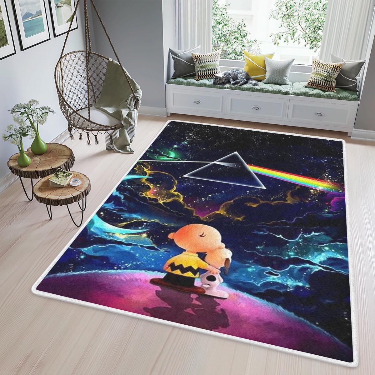 Pink Floyd Rock Band Area Rug Living Room, Snoopy And Charlie Brown Pink Floyd Logo Rug Home Decor Floor Decor