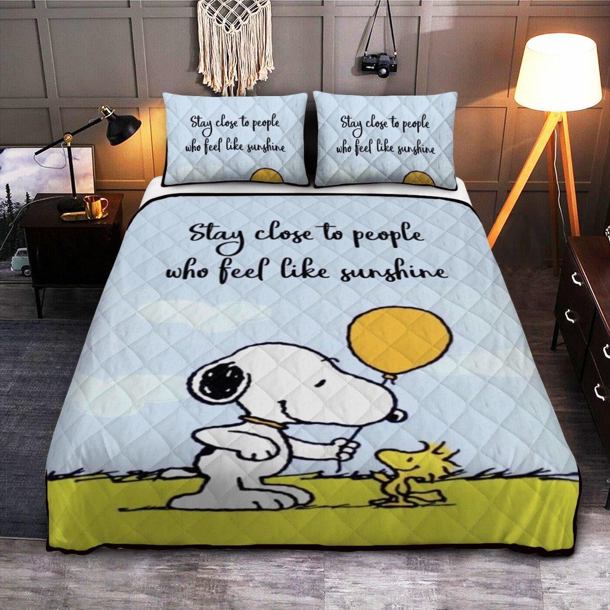 Snoopy Peanuts Woodstock Stay Close To People Who Feel Like Sunshine, Gift For Fan Duvet Quilt Bedding Set