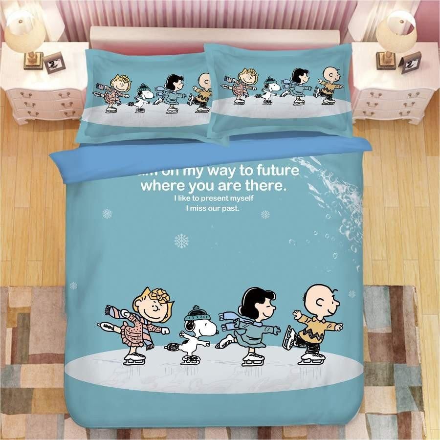 Snoopy The Peanuts Fan Gift, Snoopy Charlie Brown And Friends Skating Duvet Bedding Set