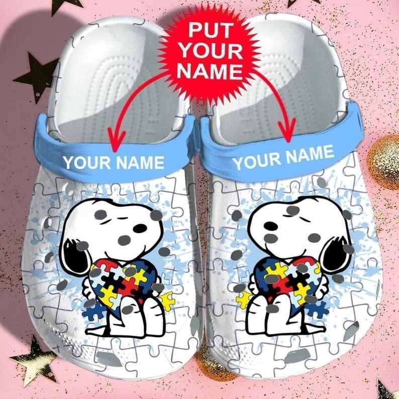 Custom Name Autism Awareness Crocs Snoopy Crocband Clog Shoes