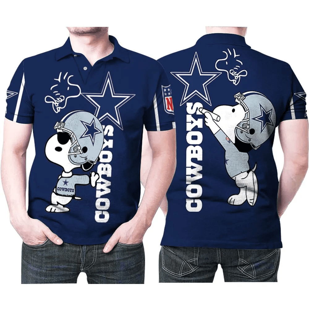 Mens & Womens Snoopy Leans On Dallas Cowboys Logo Nfl Logo 3D All Over Print Polo Shirt