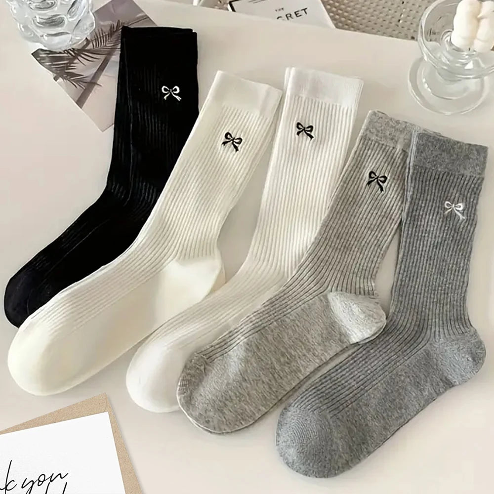 5 Pairs Ins Big Bow All Cute Socks Women Summer Thin Breathable Mesh Breathable Pile Socks Mid Tube Sock 2030