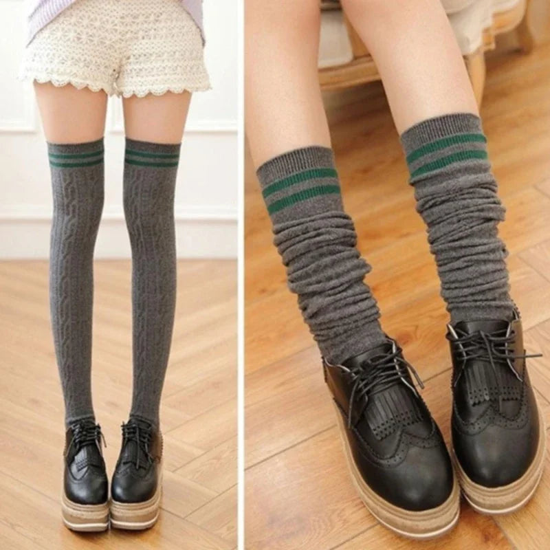 Women's Knit Cotton Stockings Female Thigh High Over The Knee Sock Long Cotton Stocking Girls Warm Knee Socks Clothing Accessory
