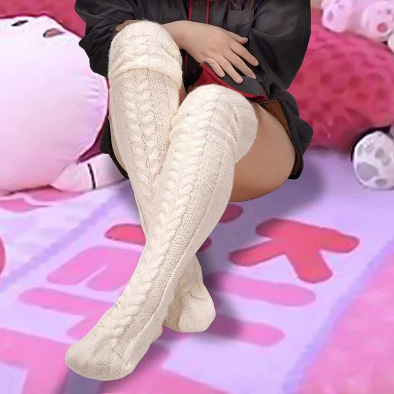 Women's Stockings Wool Foot Warmers Fashion Lady Stockings Cute Autumn Winter Solid Color Thigh-high Socks Acrylic Fibers
