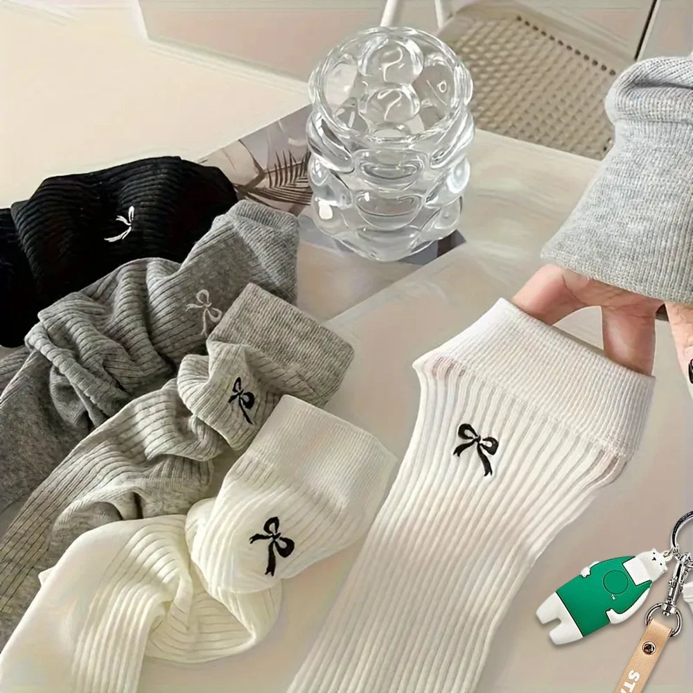5 Pairs Ins Big Bow All Cute Socks Women Summer Thin Breathable Mesh Breathable Pile Socks Mid Tube Sock 2030
