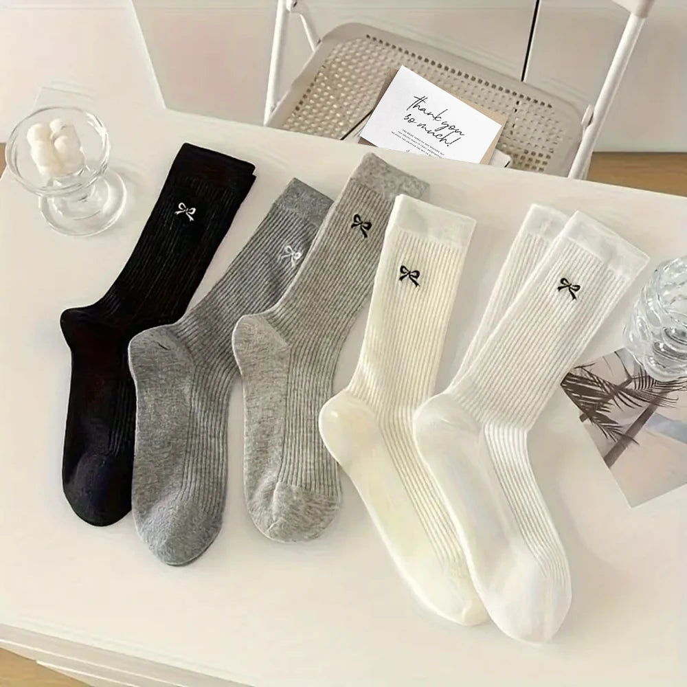 5 Pairs Ins Big Bow All Cute Socks Women Summer Thin Breathable Mesh Breathable Pile Socks Mid Tube Sock 2030