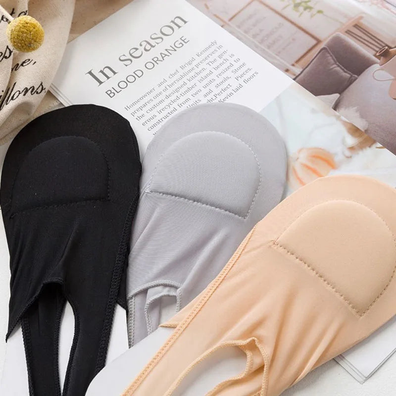2 Pairs Ultra-thin Ice Silk Boat Socks Forefoot Pad Shallow Non-Slip Solid Color Socks Women Summer Thin Breathable Invisible