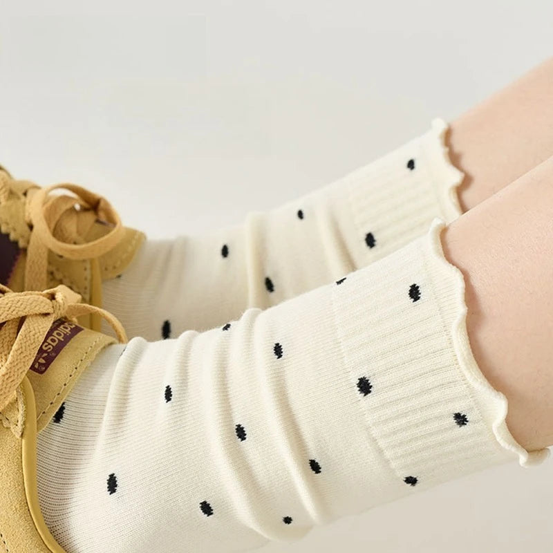 8 Pair 2025 Women's Autumn Winter Dot Ankle Socks Cotton Coffee Coquette Socks Casual Warm Socks for Girls High Quality Hosiery