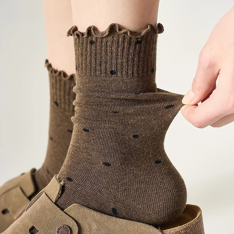 8 Pair 2025 Women's Autumn Winter Dot Ankle Socks Cotton Coffee Coquette Socks Casual Warm Socks for Girls High Quality Hosiery