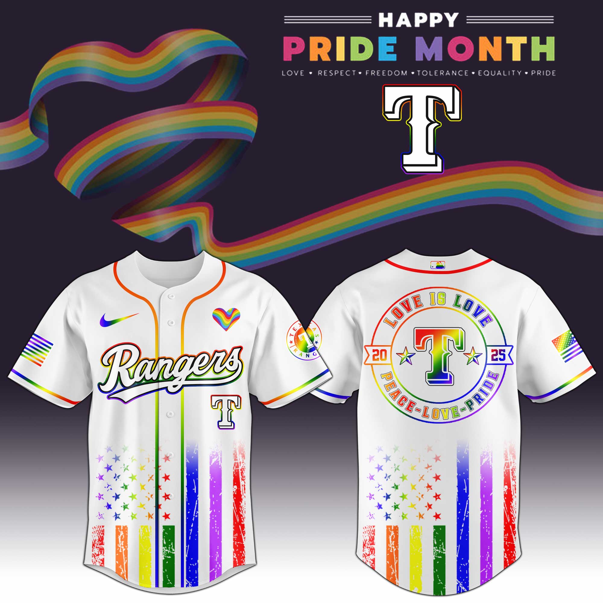 Texas Rangers Happy Pride Month Baseball Jersey 